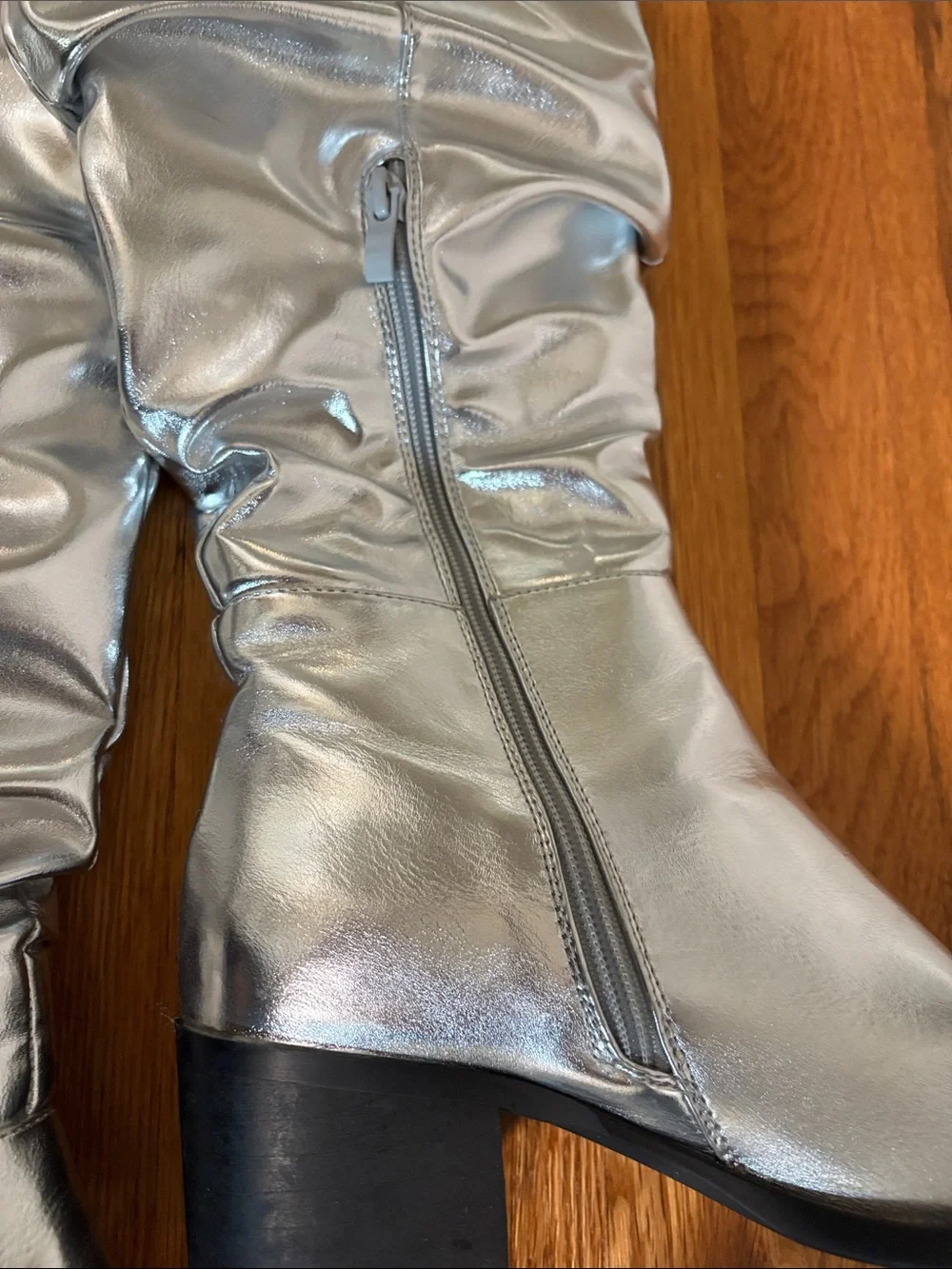 Women's Silver Metallic Knee-High Slouch Boots